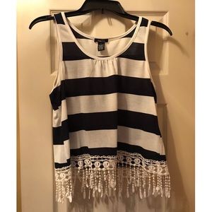 Rue21 white and navy blue stripped tank top